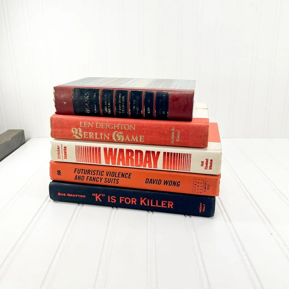 Vintage Black and Orange Decorative Book Stack‎ - Retro Display Books